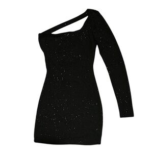 Black One shoulder Sleeve Sparkly Mini Windsor Dress